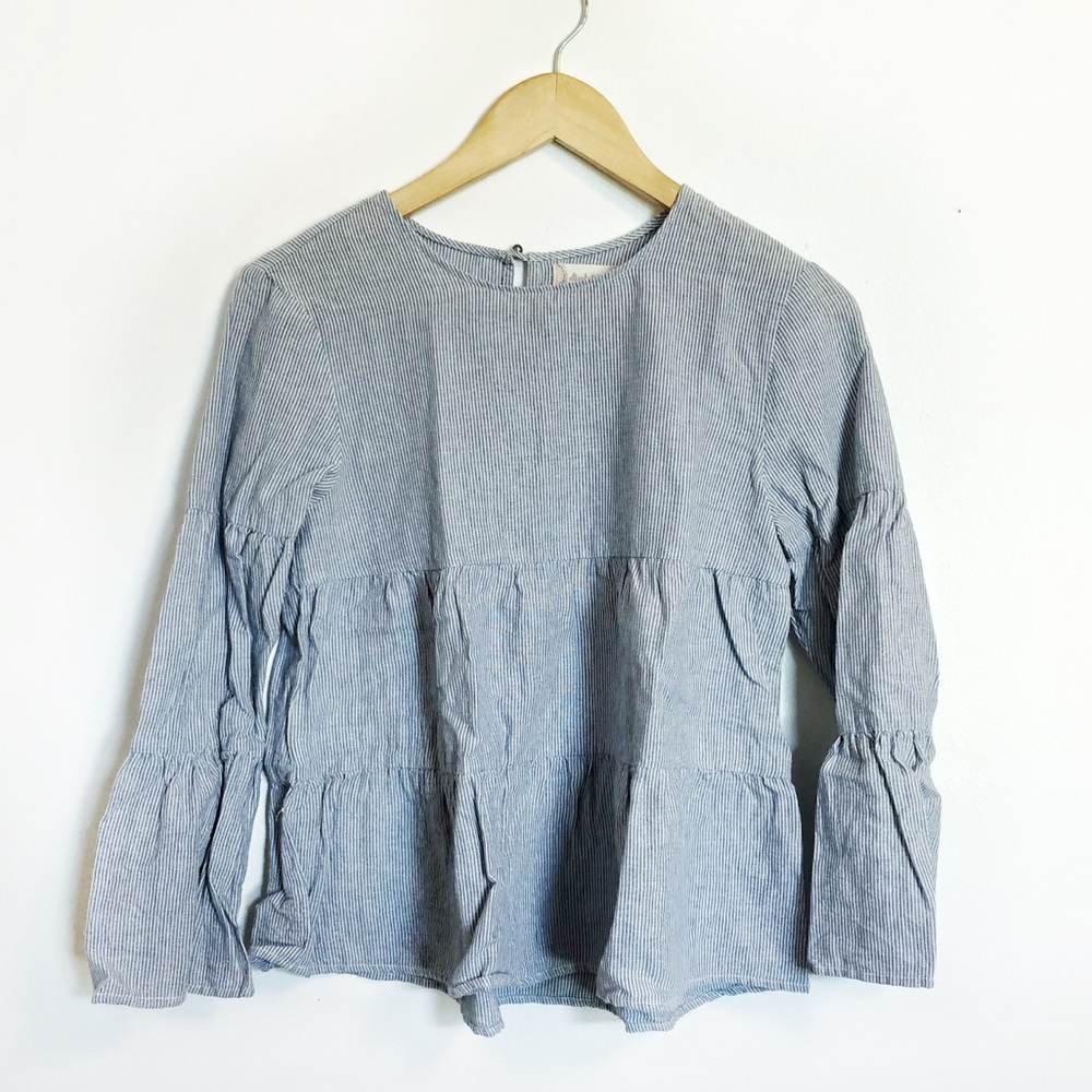 Altar’d State blue striped tiered ruffle blouse